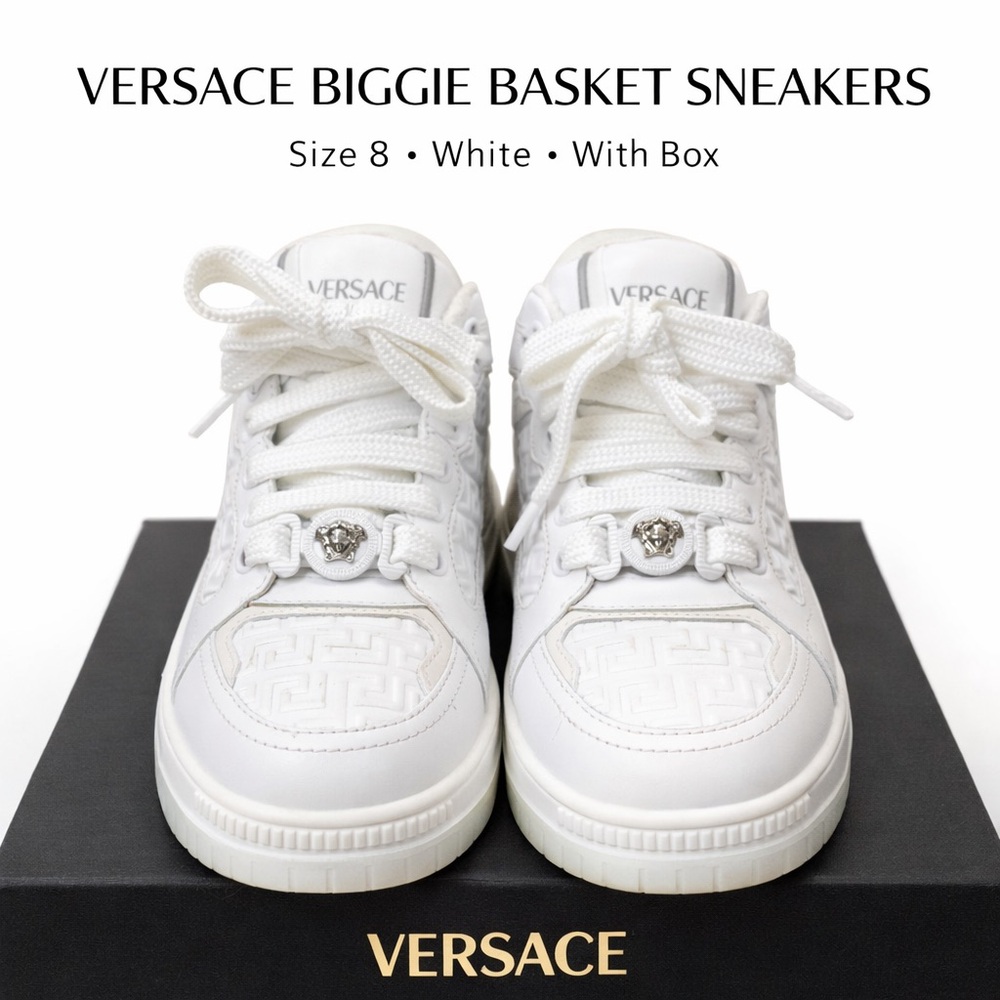 Versace Biggie Basket Sneakers White Medusa Greca Size 8 EU 38